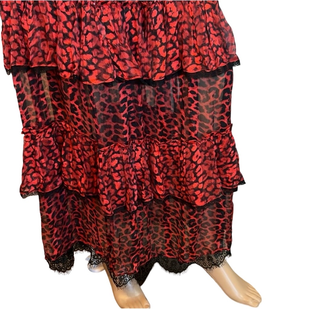 Rococo Sand Size S NWT Black Red Cheetah Print Ruffle Maxi Dress (0337) - Picture 4 of 13